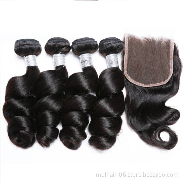 10A Hot Selling Women Extension Human Hair Loose Wave Virgin Hair Wholesale Human Hair Extension Bundles With Closure